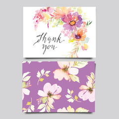 Decorative card. Flowers painted in watercolor. Hand lettering.