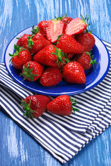Strawberries in blue plate