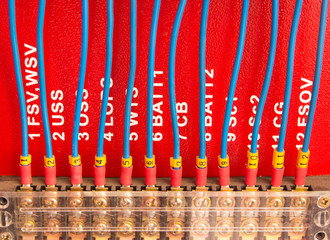 Wiring PLC Control panel with wires industrial factory