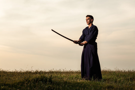 Kendo fighter holding bokuto