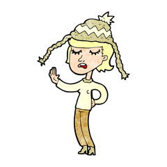 cartoon woman wearing winter hat