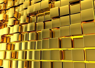 Abstract background. Golden cubes on a yellow background