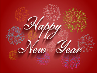 Fototapeta na wymiar Beautiful text Happy New Year with fireworks illustration