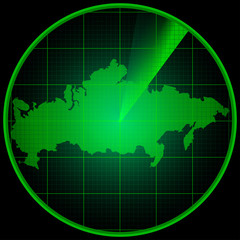 Radar screen with the silhouette of Russia