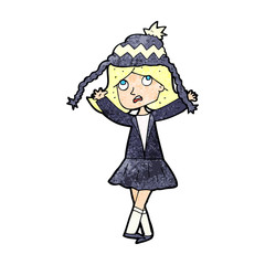 cartoon woman wearing winter hat