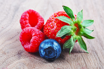 Raspberries, strawberry and blueberry