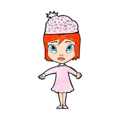 cartoon woman wearing winter hat
