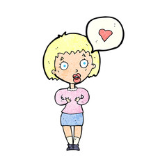cartoon surprised woman in love