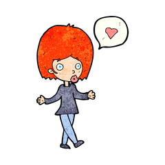 cartoon woman in love shrugging shoulders