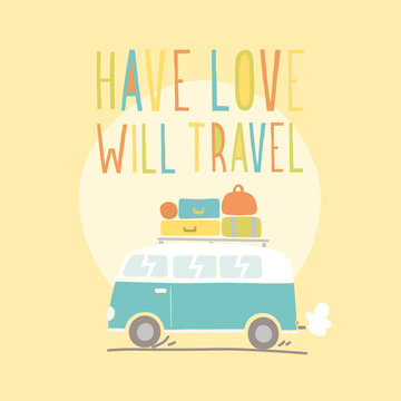 Have love will travel. Retro van illustration