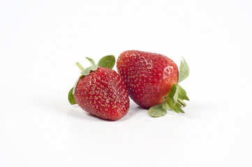 two fresh strawberry on white background	