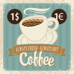 banner with coffee cup in retro style