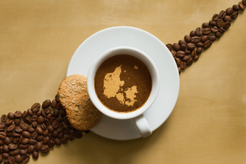 Still life - coffee with map of Denmark