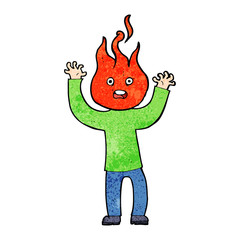 cartoon man with head on fire