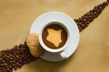 Still life - coffee with map of Kenya