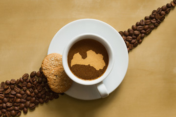 Still life - coffee with map of Latvia
