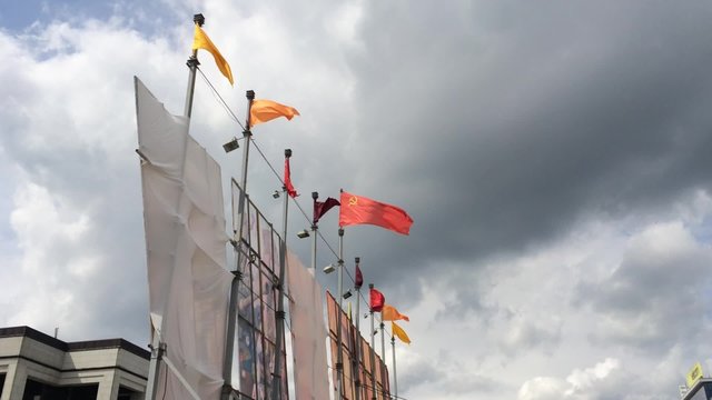 Communist flag flattering during the independence day in Minsk 