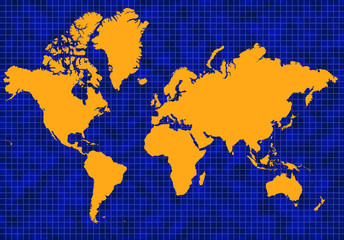 Blue world map with yellow continents