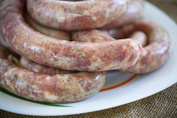 homemade sausage with raw meat