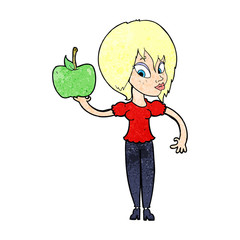 cartoon woman holding apple
