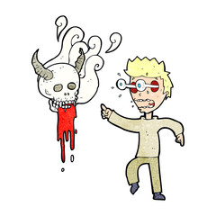 cartoon man haunted by ghost