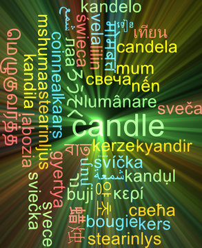 Candle multilanguage wordcloud background concept glowing
