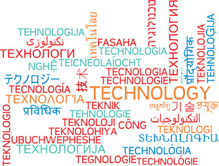 Technology multilanguage wordcloud background concept