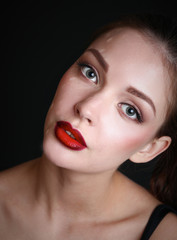 Close up portrait of beautiful young woman face