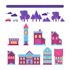 Flat houses trendy set of buildings icons © Yuzach