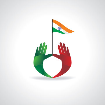 creative hands with Indian flag