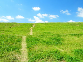 初秋の自然にできた道のある江戸川土手風景　千葉県
