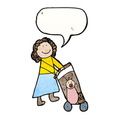child's drawing of a mother with pushchair