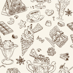 Seamless pattern of candy and ice cream