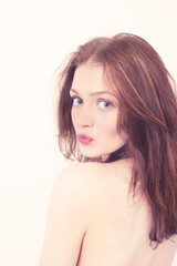 Fototapeta premium Close-up of beautiful green eyes brunette