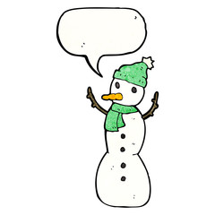 cartoon snowman with speech bubble
