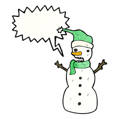 cartoon snowman with speech bubble