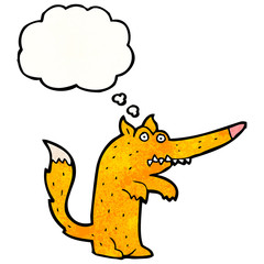 cartoon fox with thought bubble