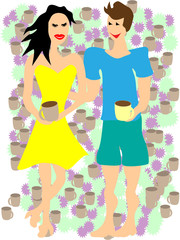 A man and woman drinking coffee on a date