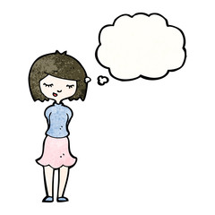 shy woman with thought bubble cartoon