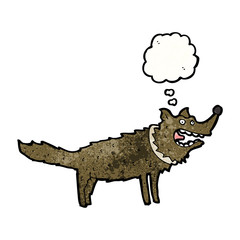 cartoon wolf with thought bubble