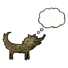 cartoon wolf with thought bubble
