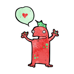 cartoon little swamp monster in love