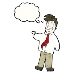 cartoon salesman with thought bubble