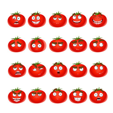 Vector cute cartoon tomato smile with many expressions