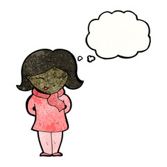 cartoon woman with thought bubble