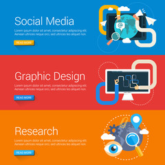 Flat Design Concept. Set of Vector Illustrations for Web Banners. Social Media, Graphic Design, Research