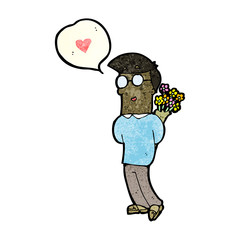 cartoon romantic man with flowers