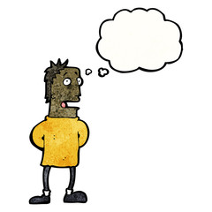 cartoon nervous man with thought bubble