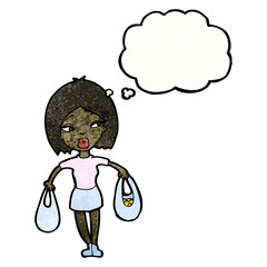 cartoon woman carrying shopping bags