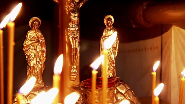 Orthodox Christian Still Iife Crucifixion And Burning Candles